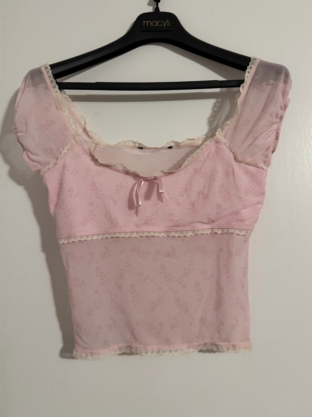 Forever 21 Light Pink Lace-Trim Crop Top